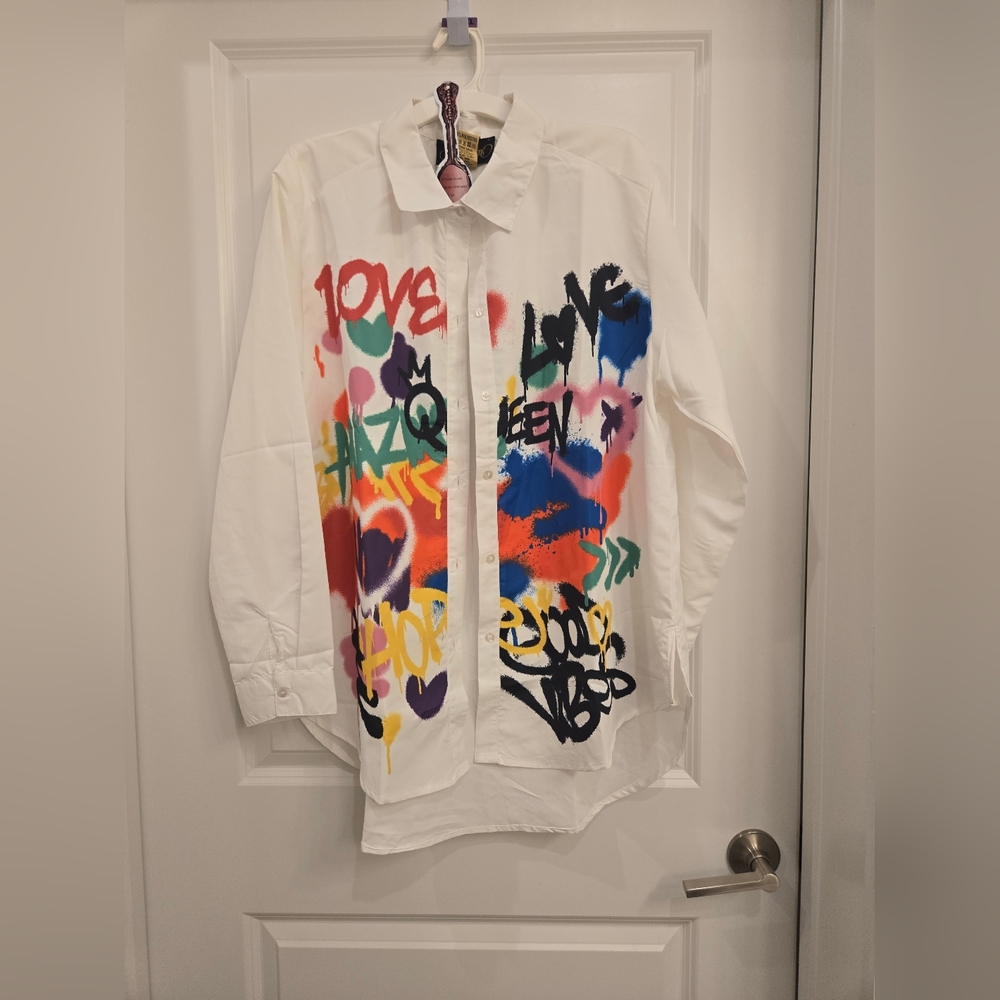 Colorful Graffiti Print Button-Up Shirt